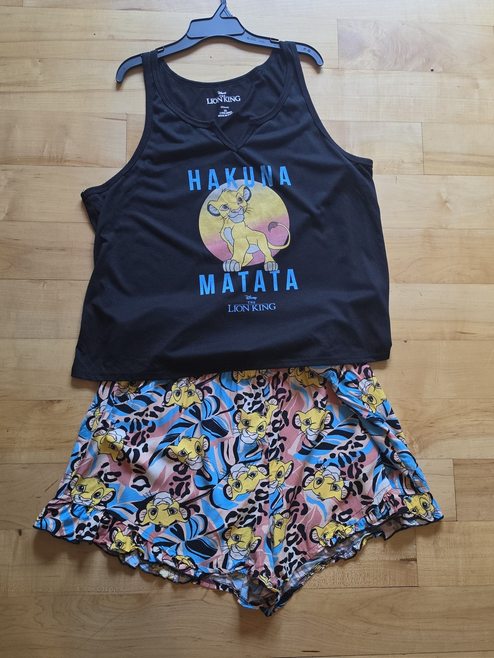 Disney Black Tank Top and Multi-Color Lion King Print Shorts Set Pajamas , 2X